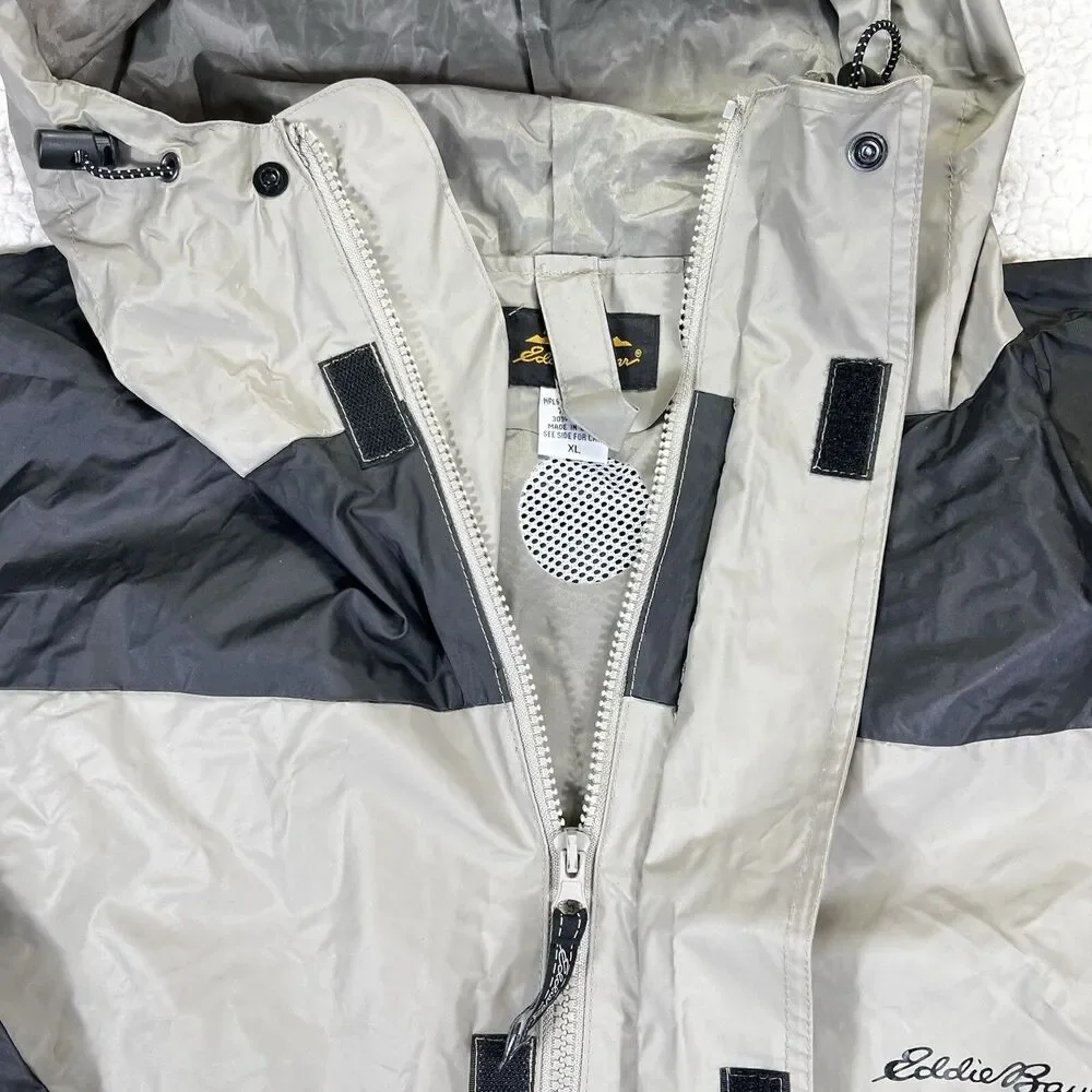 Eddie Bauer Jacket Mens XL Beige PVC Nylon Vented Waterproof Rain Coat - Picture 6 of 15